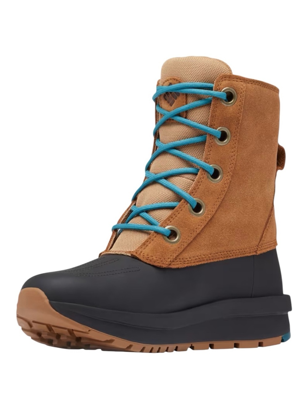Columbia Brown Suede and Black Duck Boots with Blue Laces